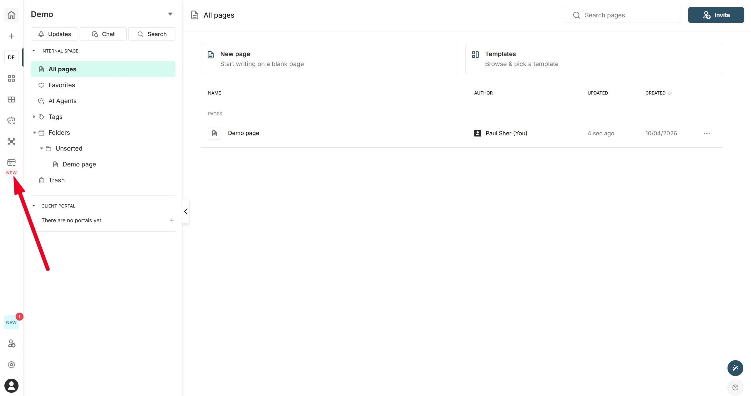 The FuseBase Studio icon, marked NEW, in the left navigation bar of a workspace