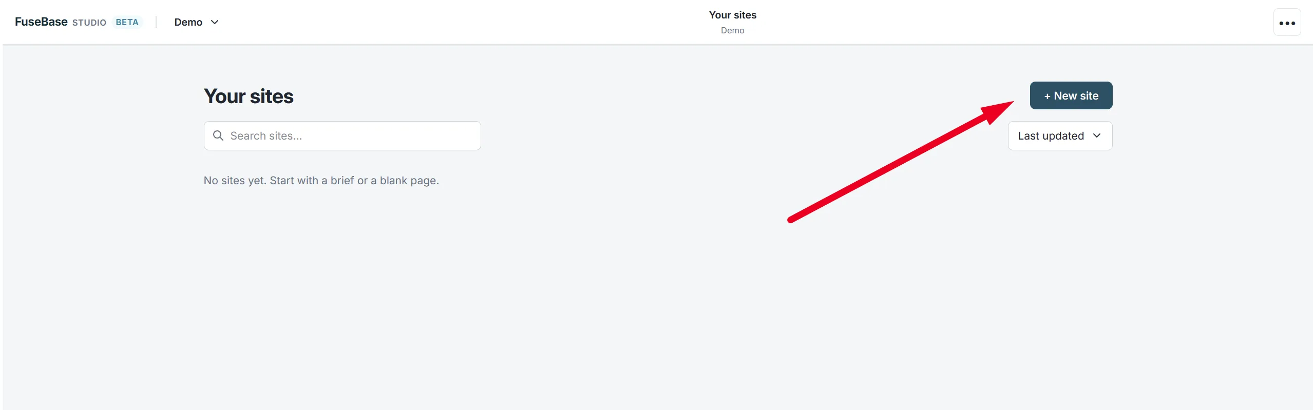 The Your sites page in FuseBase Studio with the New site button