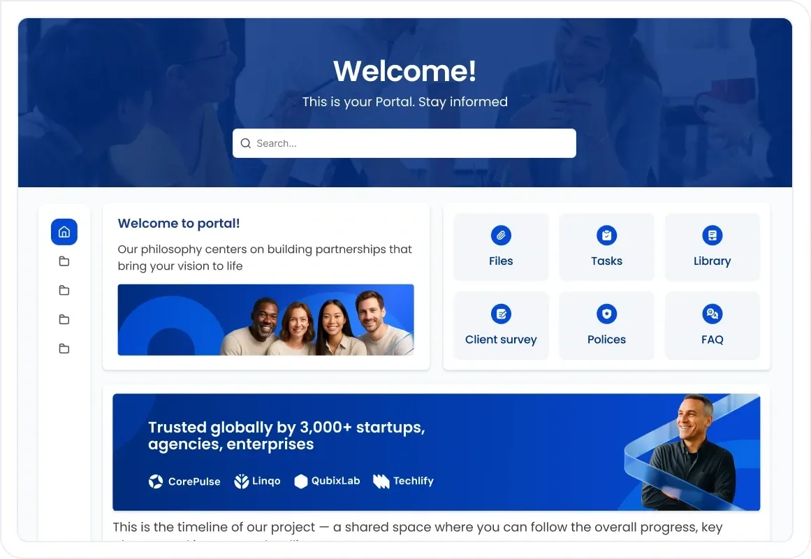 FuseBase client portals screenshot: branded client delivery
