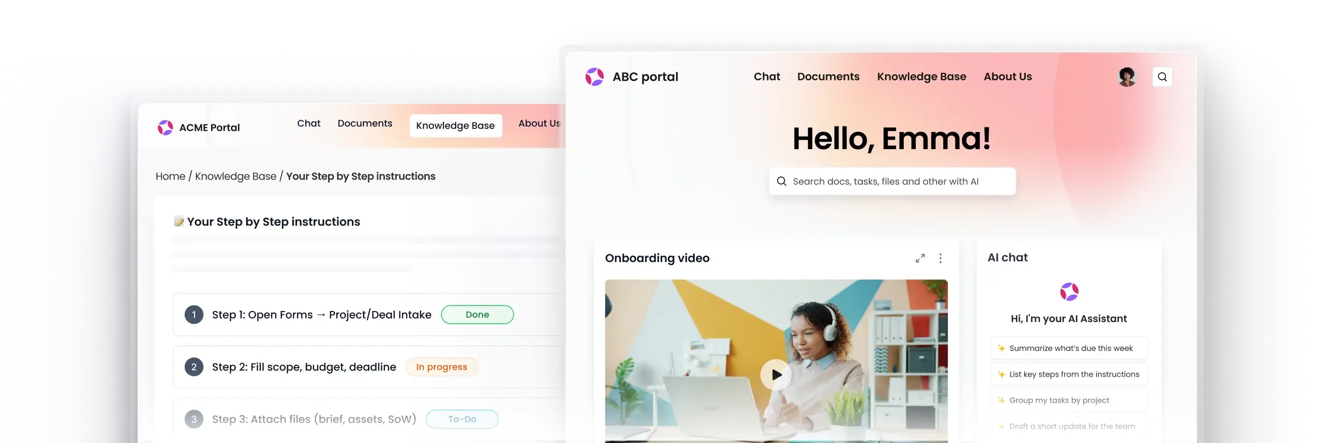 Guide new clients through branded onboarding portals with tasks, documents, and e-signatures in one place.