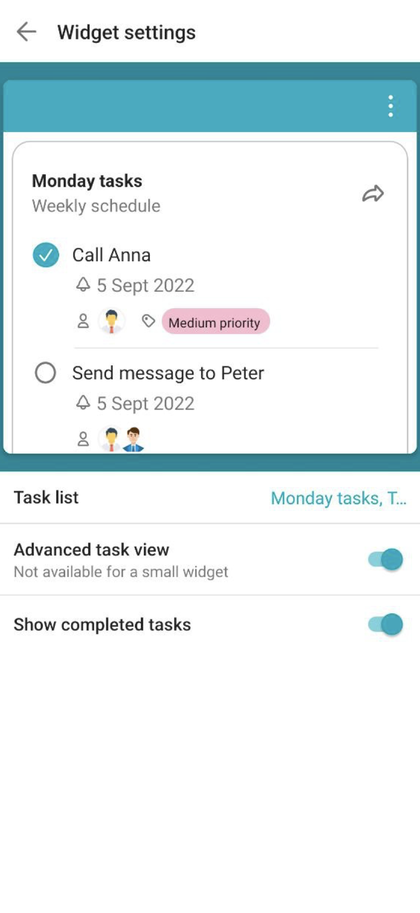 You can mark tasks as completed, as well as quickly go to the corresponding note.