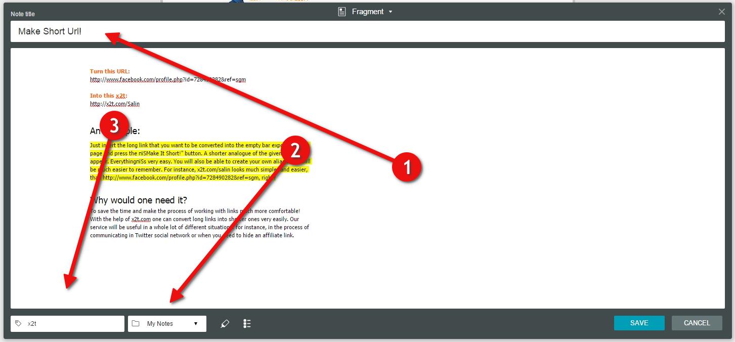 After you select a fragment of the web page to clip, the preview window showing your Nimbus note will appear. 