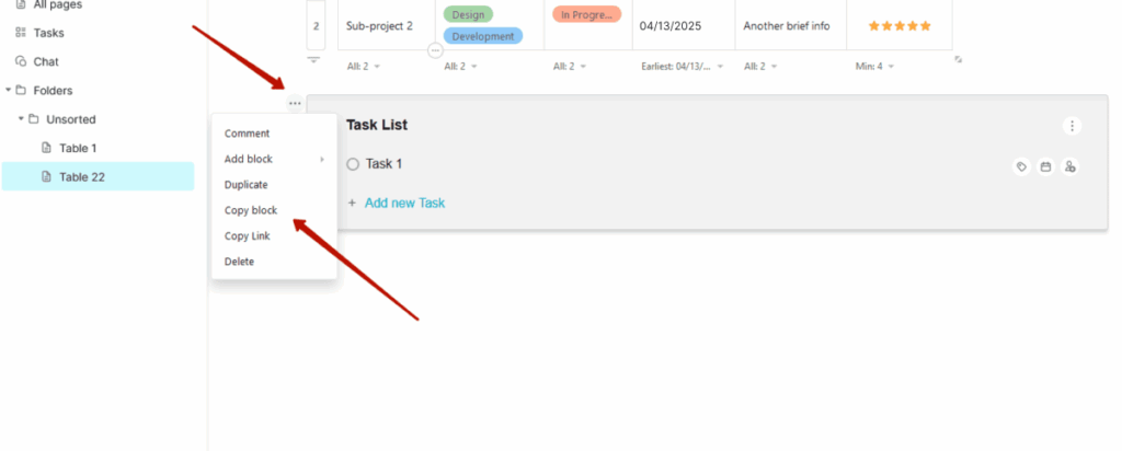 How to copy and duplicate blocks and tables
