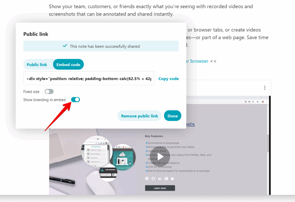 You can either enable or disable showing the branding in the embed