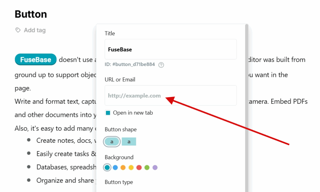 Appearance of the button