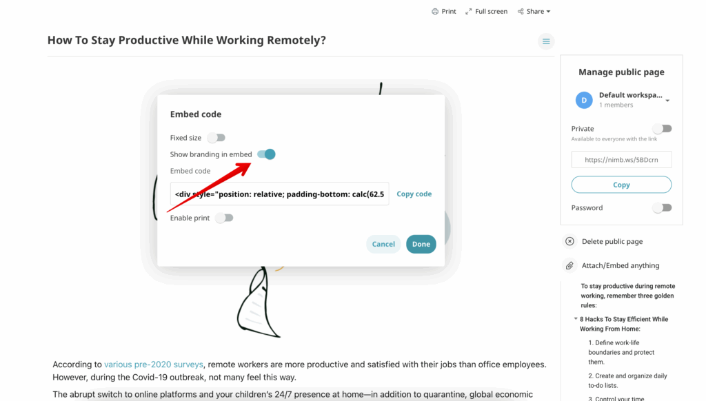 If you add a public page through the embed, the page will not be indexed by search engines due to existing search engine rules, even if you enable indexing through branding.