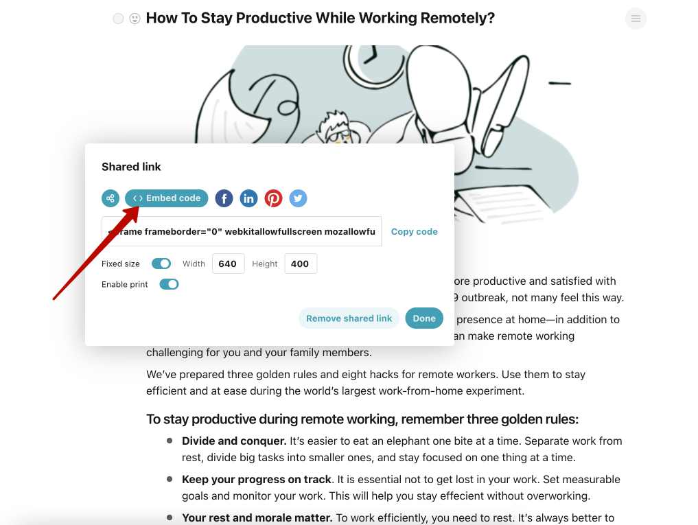 Also, you can right-click on the page and select Get a shared link.