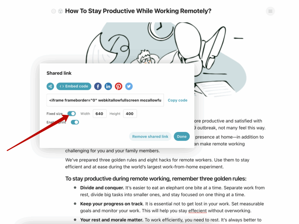 You can change the size of the embed, and set the height and width.