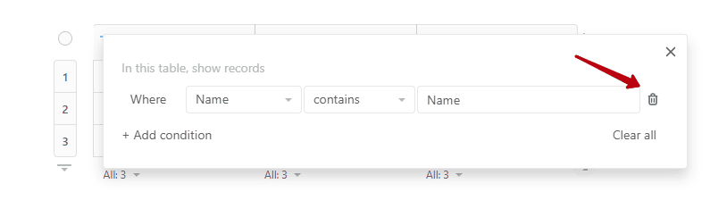 You can remove a particular filter by clicking on the trash can icon next to the filter.
