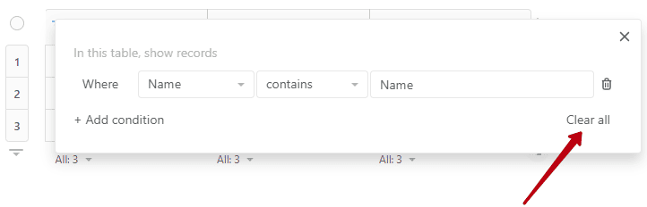 Also, you can remove all filters by clicking Clear all.