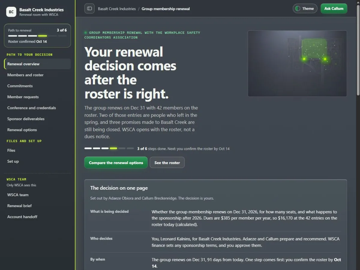 Association membership renewal room in the Geofence (Futuristic) theme