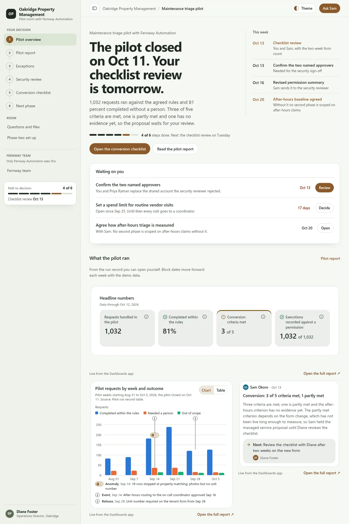 Automation pilot decision room in the Garden (Light) theme
