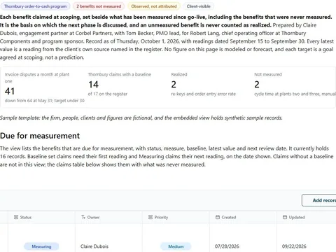 Screenshot of the Benefits realization review document page
