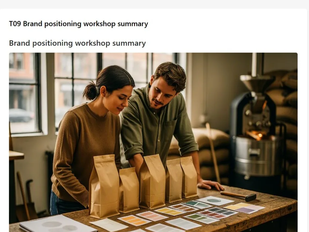 Screenshot of the Brand positioning workshop summary document page
