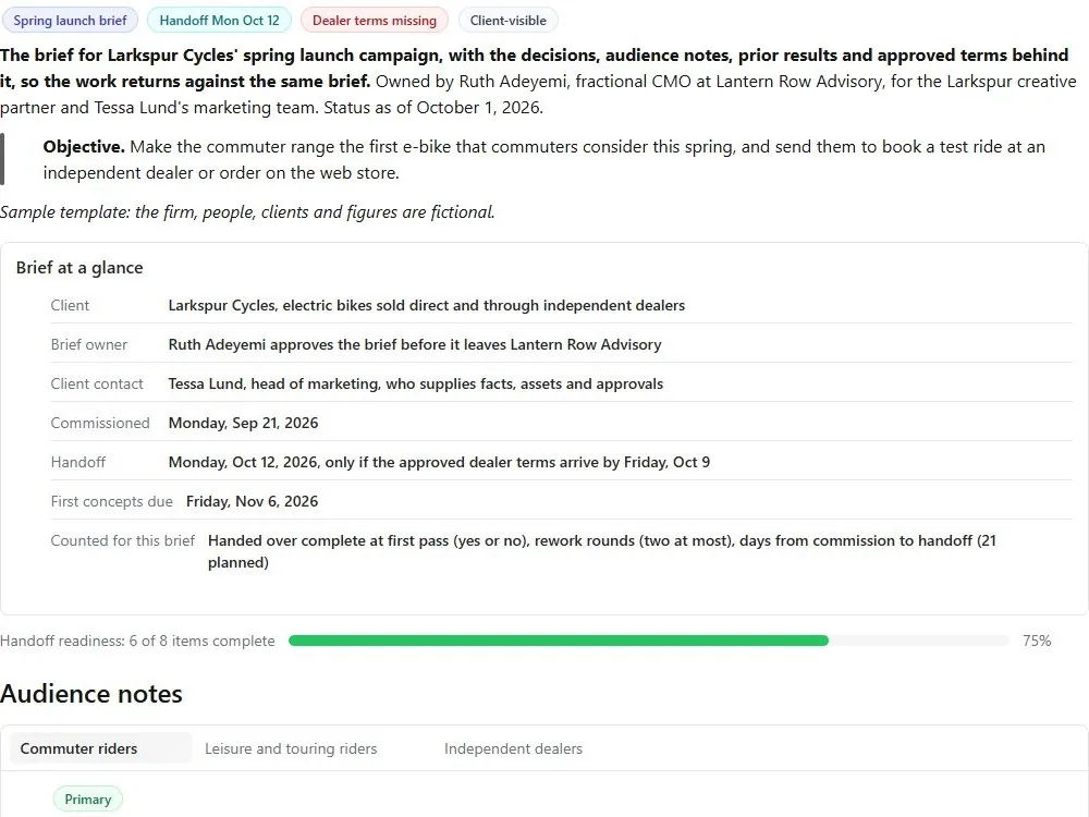 Screenshot of the Campaign brief handoff document page