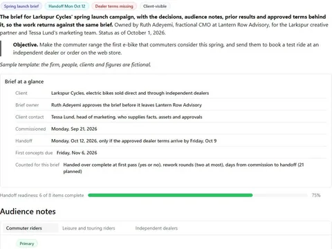 Screenshot of the Campaign brief handoff document page