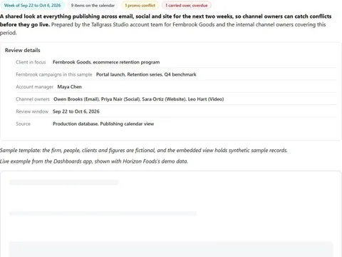 Screenshot of the Campaign publishing calendar review document page