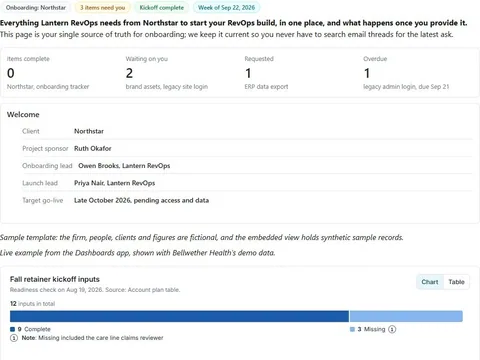 Screenshot of the Client onboarding hub document page
