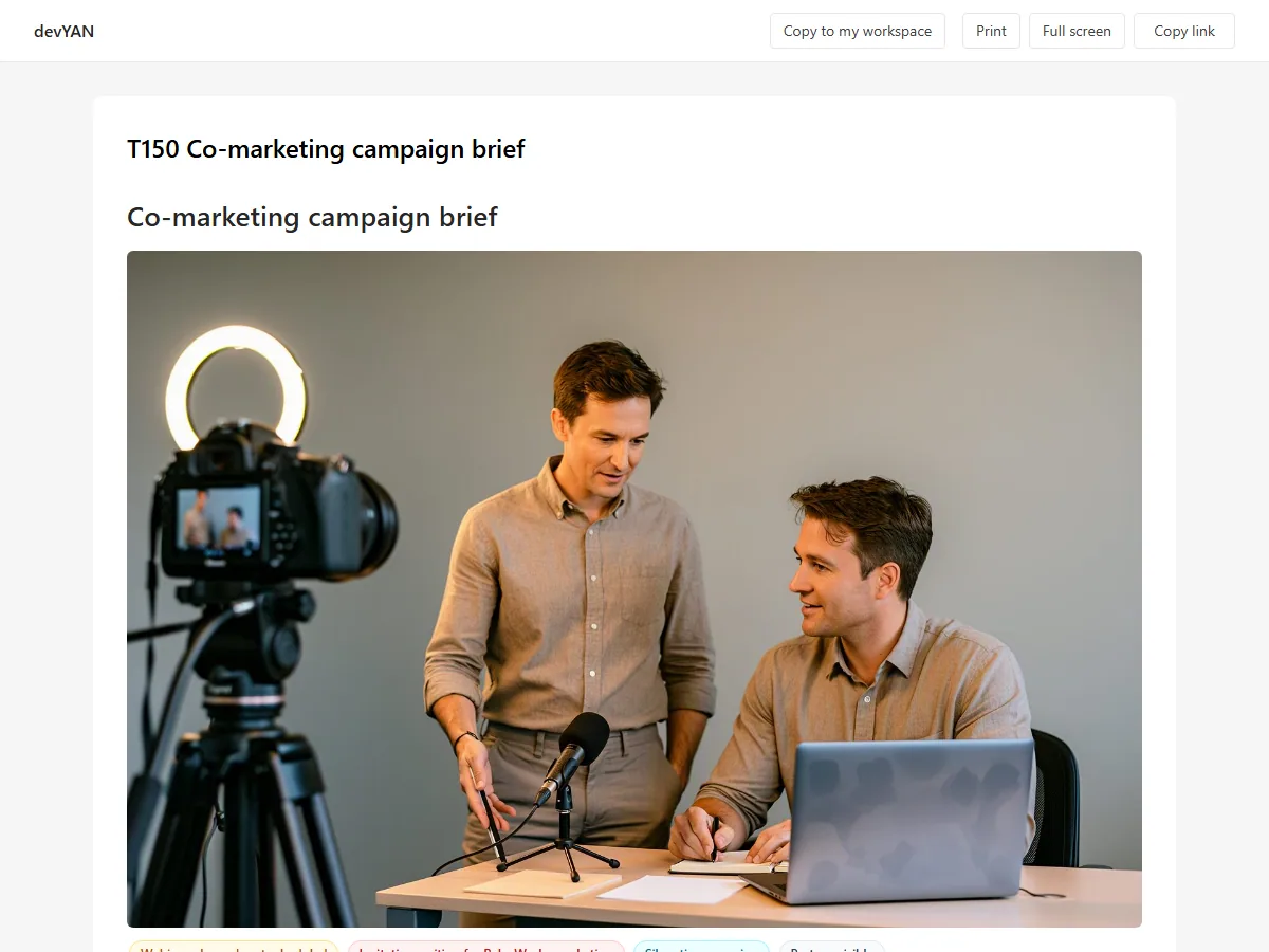 Native T150 Co-marketing campaign brief page title and header image