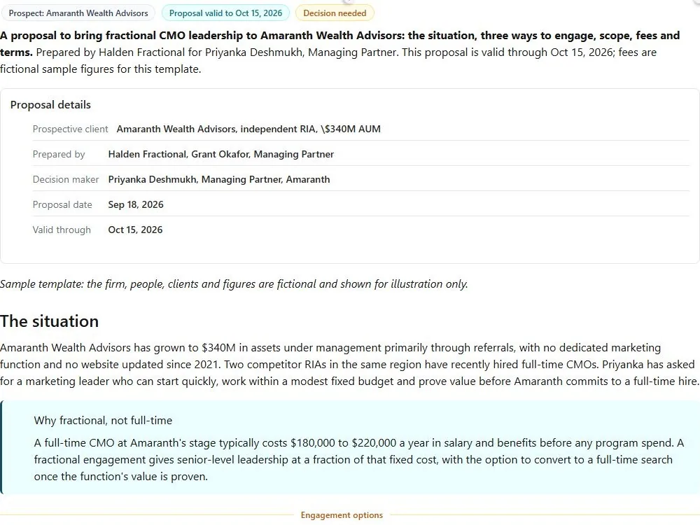 Screenshot of the Consulting proposal and engagement letter document page
