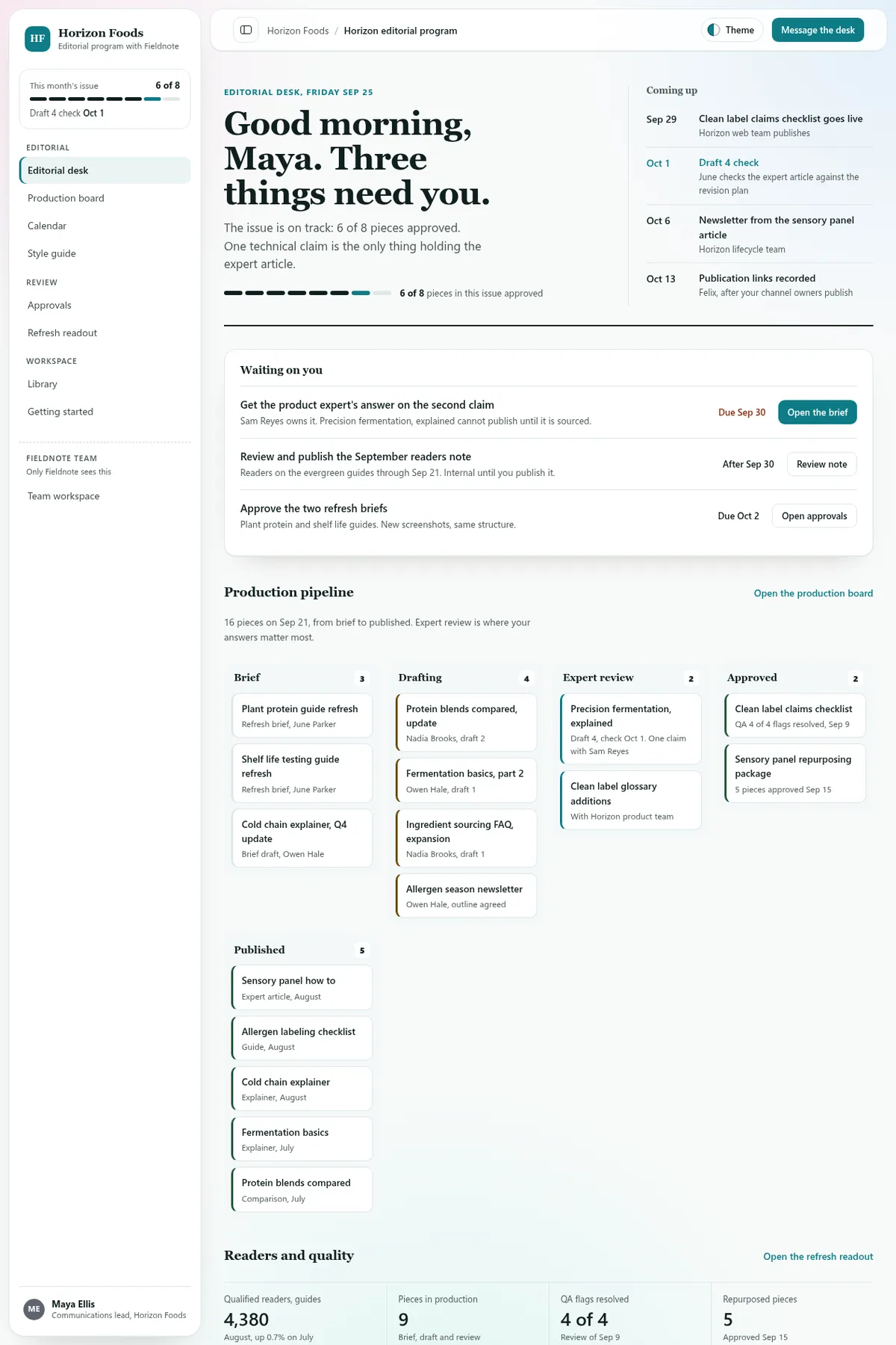 Content agency editorial portal in the Paper (Light) theme