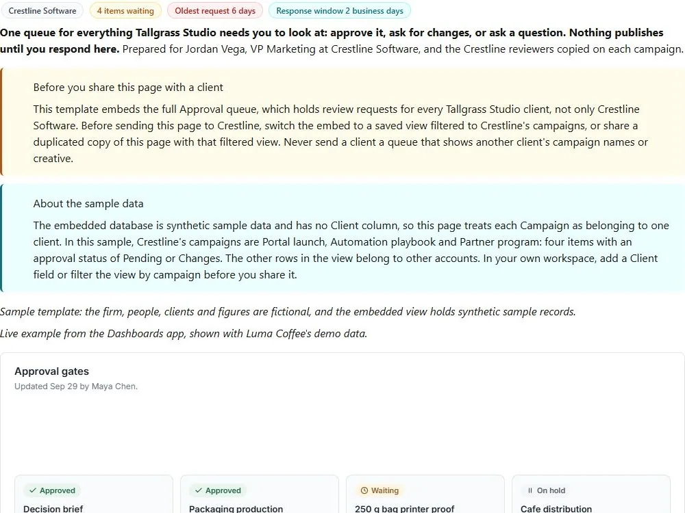 Screenshot of the Creative approval room document page