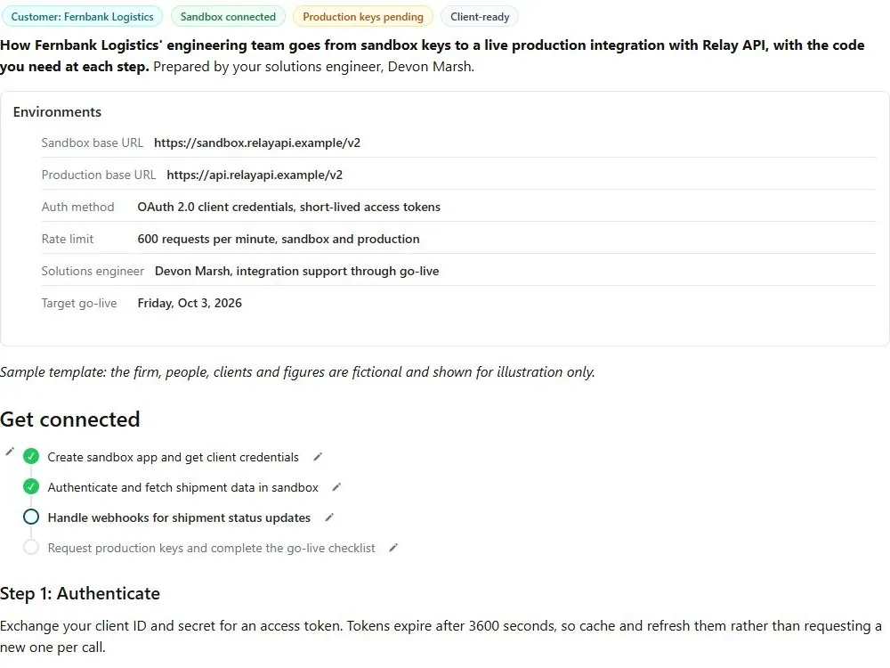 Screenshot of the Customer API integration guide document page