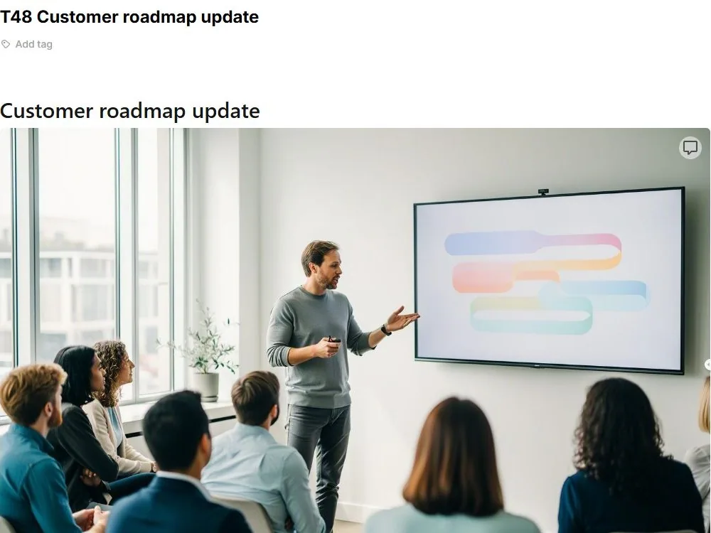 Screenshot of the Customer roadmap update document page