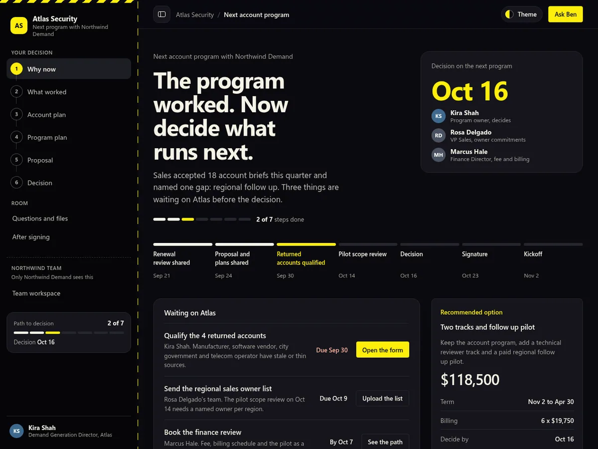 Demand generation renewal deal room in the Night city (Dark) theme