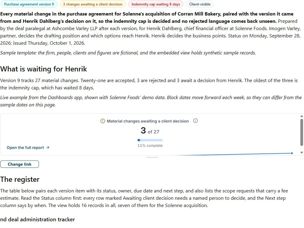 Draft version decision register: actual FuseBase page content below its header image