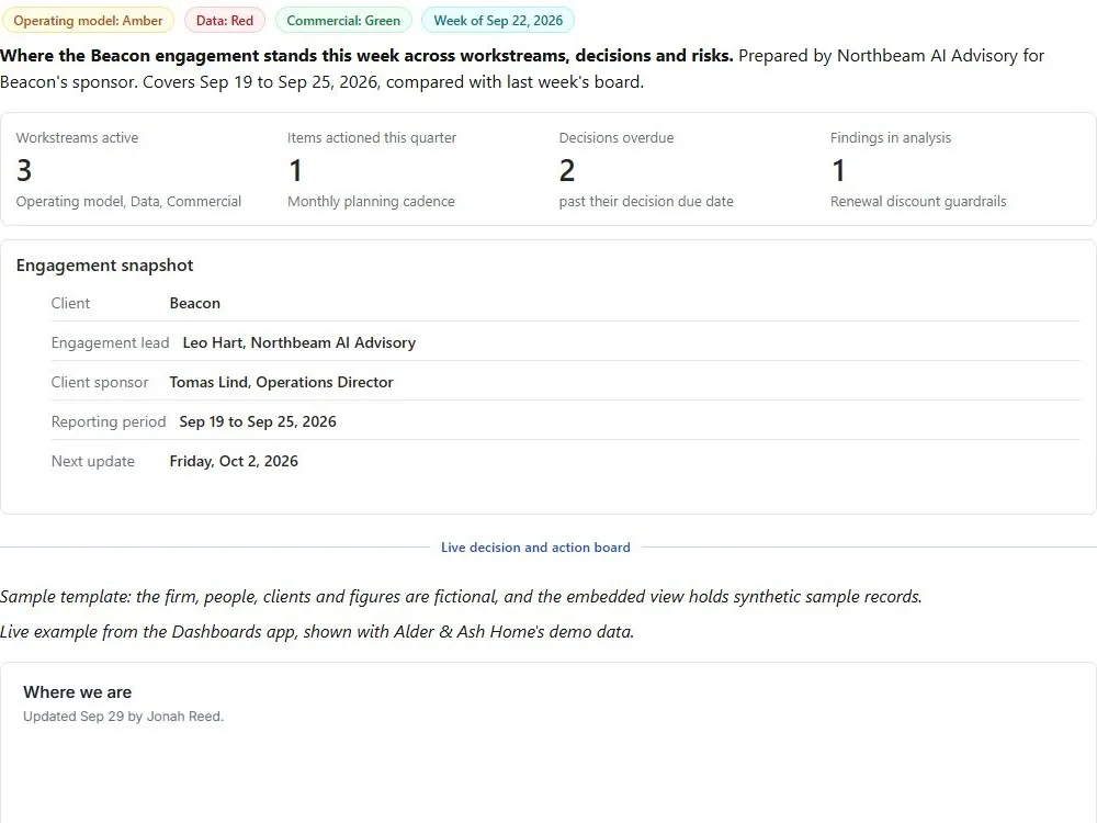 Screenshot of the Engagement status update document page