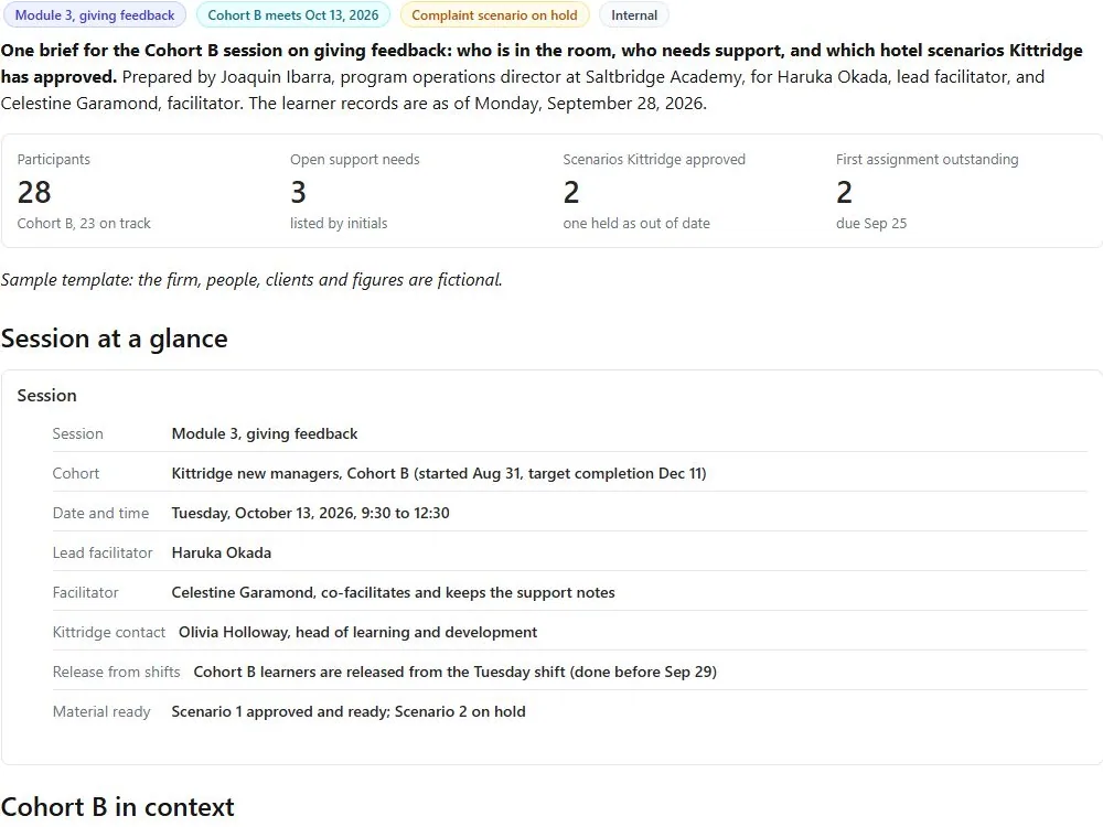 Facilitator session brief: actual FuseBase page content below its header image