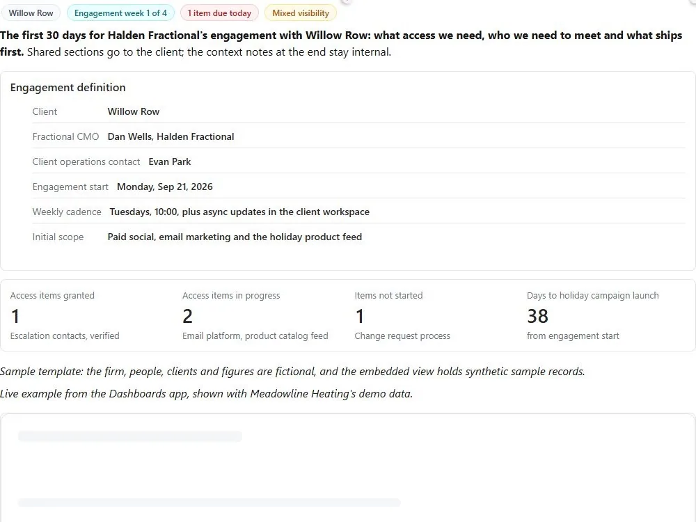 Screenshot of the Fractional engagement onboarding plan document page