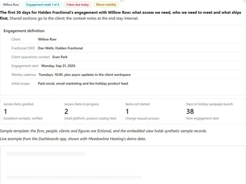 Screenshot of the Fractional engagement onboarding plan document page
