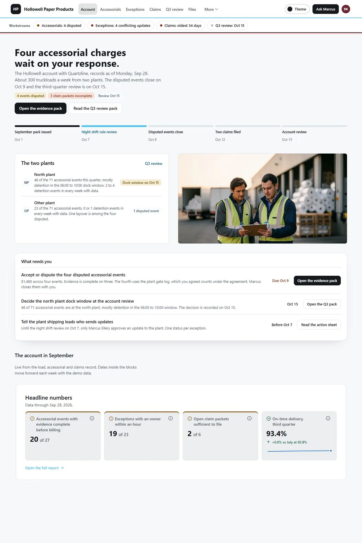 Freight shipper account portal in the Day run (Light) theme