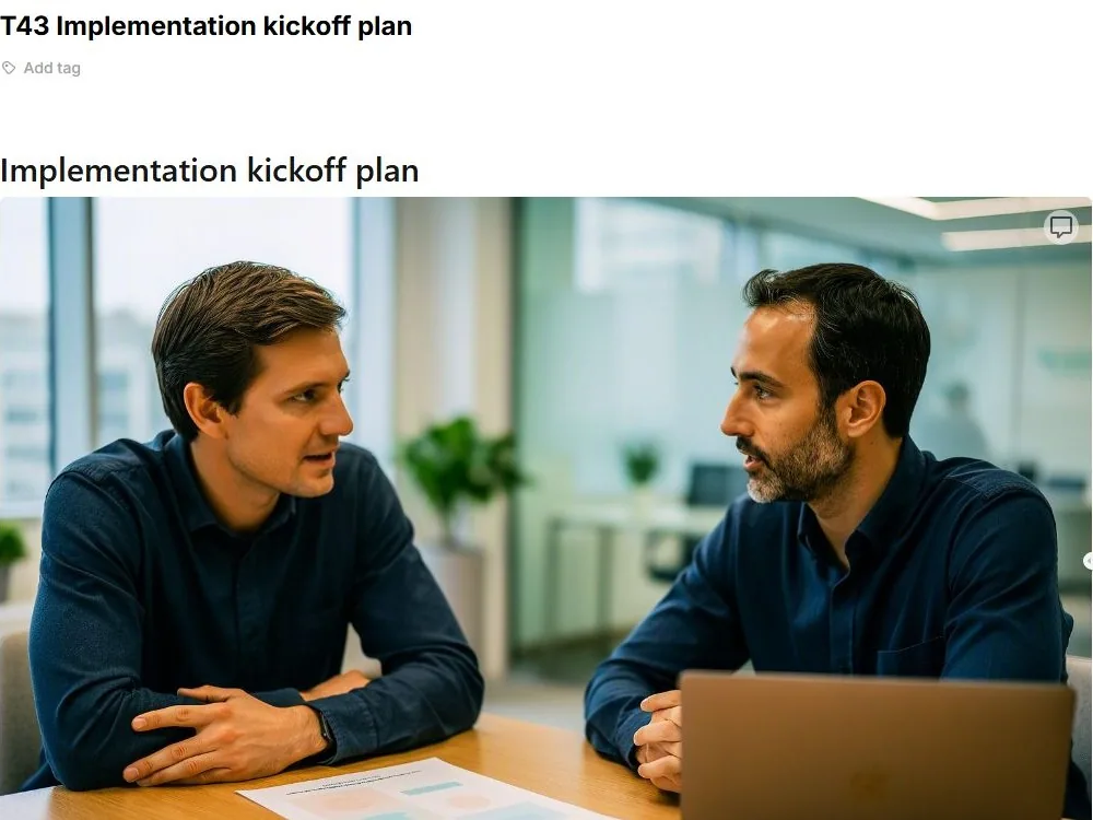 Screenshot of the Implementation kickoff plan document page