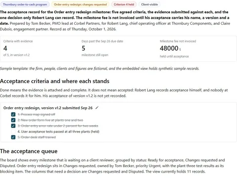 Screenshot of the Milestone acceptance record document page
