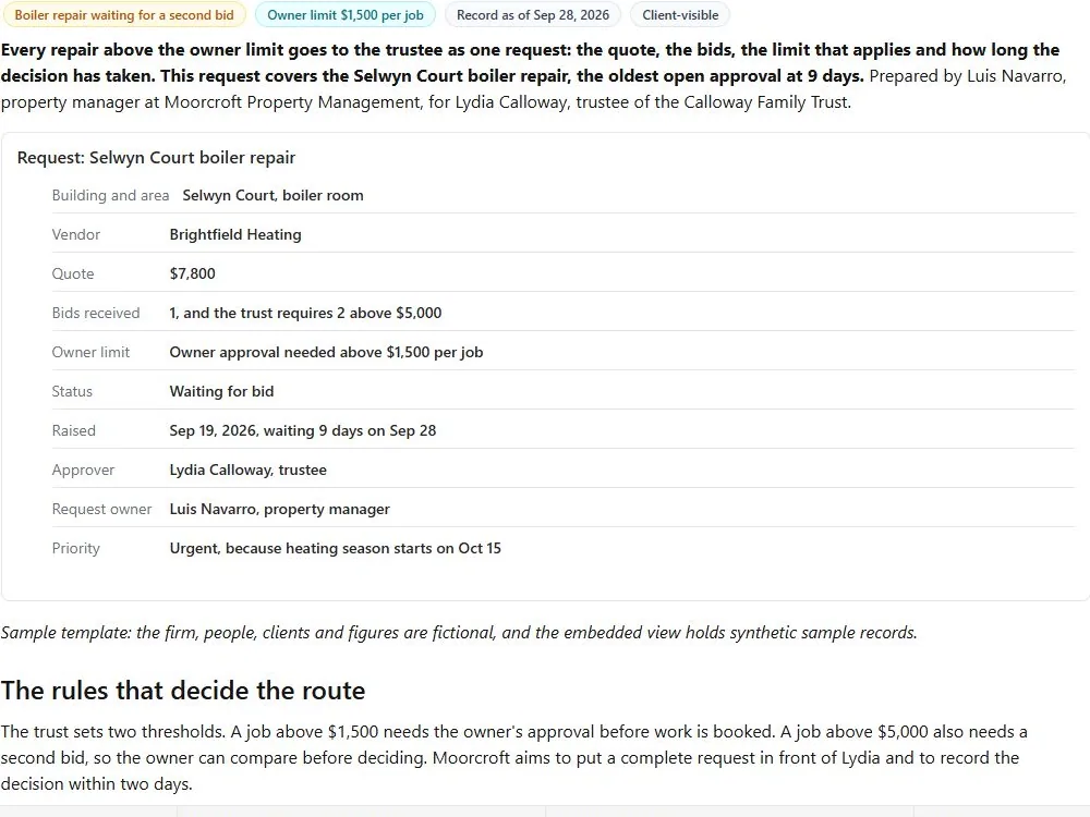 Owner approval request: actual FuseBase page content below its header image