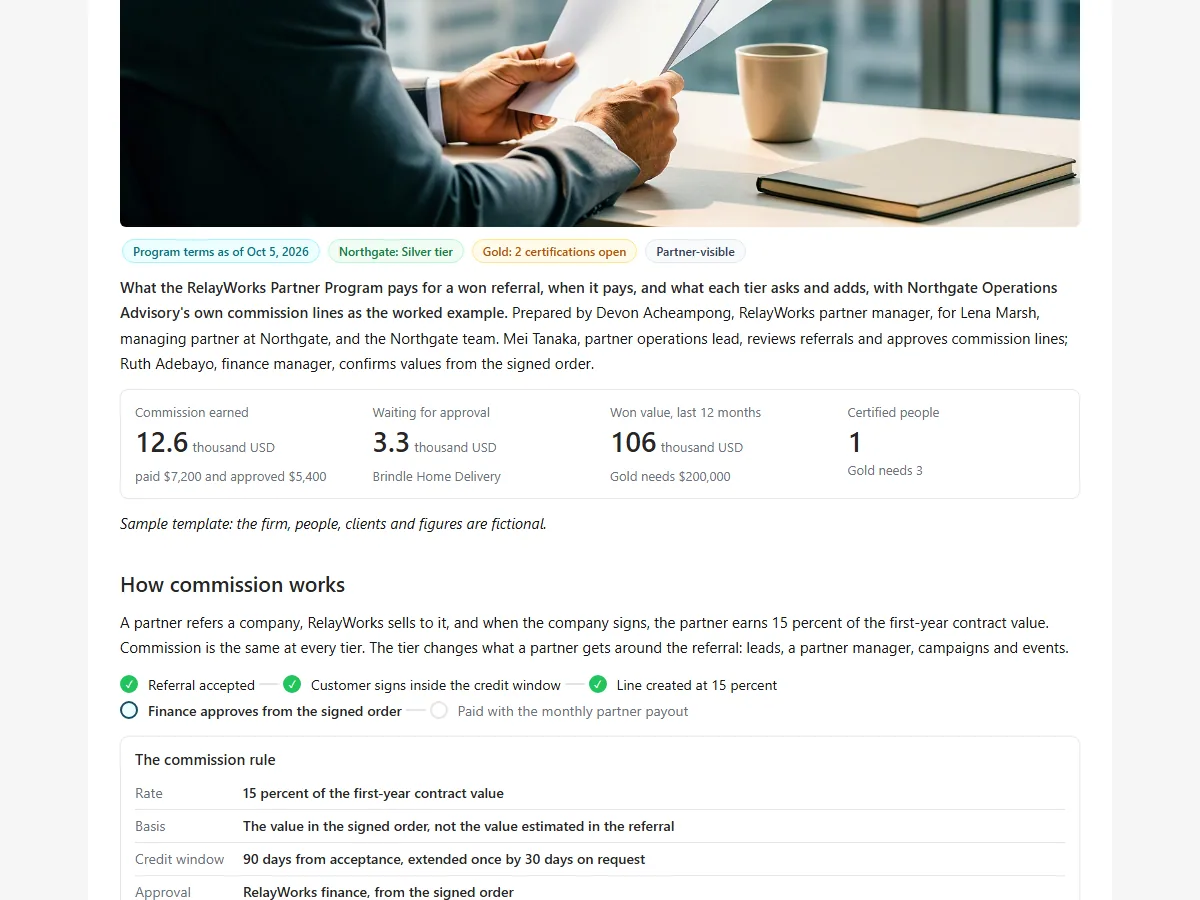 Native T148 Partner program guide: tiers and commission page showing the first substantive section