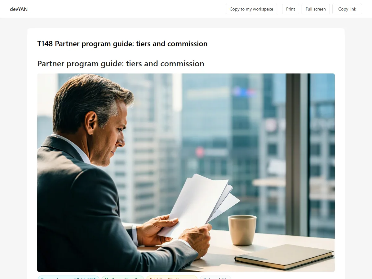 Native T148 Partner program guide: tiers and commission page title and header image