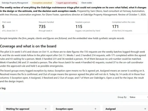Screenshot of the Pilot exception review document page