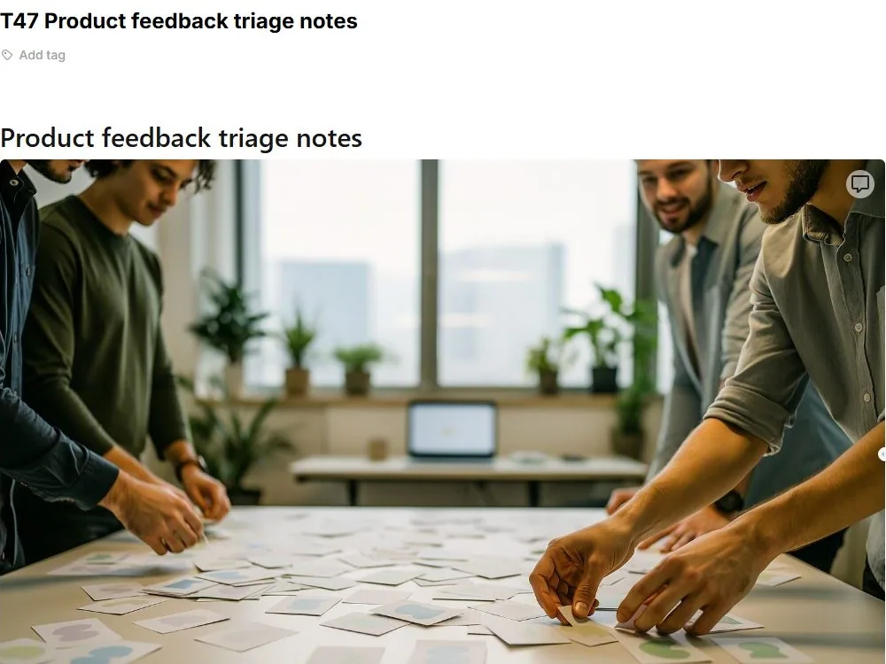 Screenshot of the Product feedback triage notes document page
