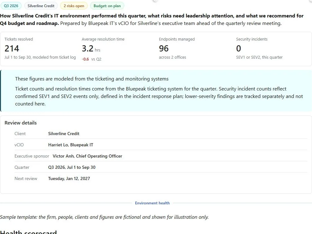 Screenshot of the Quarterly technology business review document page
