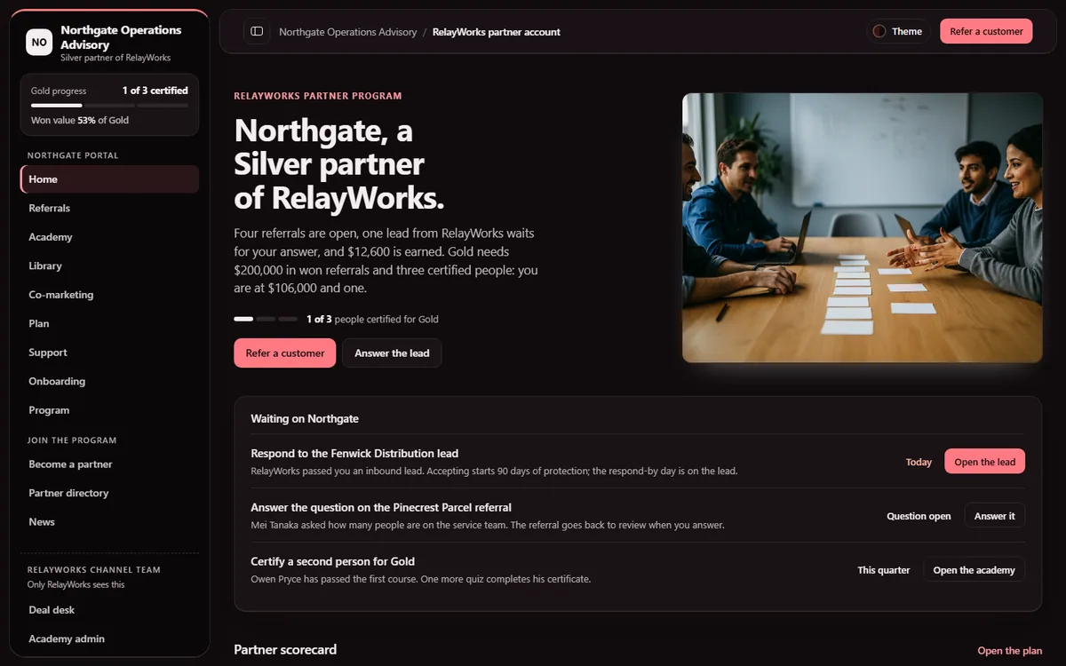 Northgate referral partner portal in Night signal dark theme