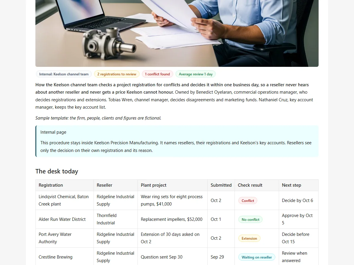Native T147 registration conflict procedure showing review steps and example register