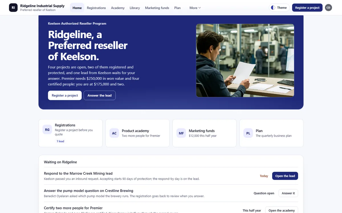 Ridgeline reseller portal in Spec sheet light theme