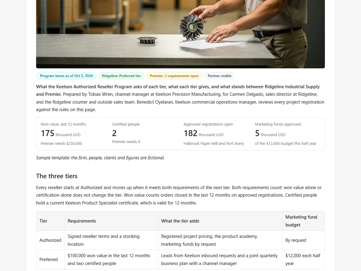 Native T143 reseller program guide showing program terms and tier table