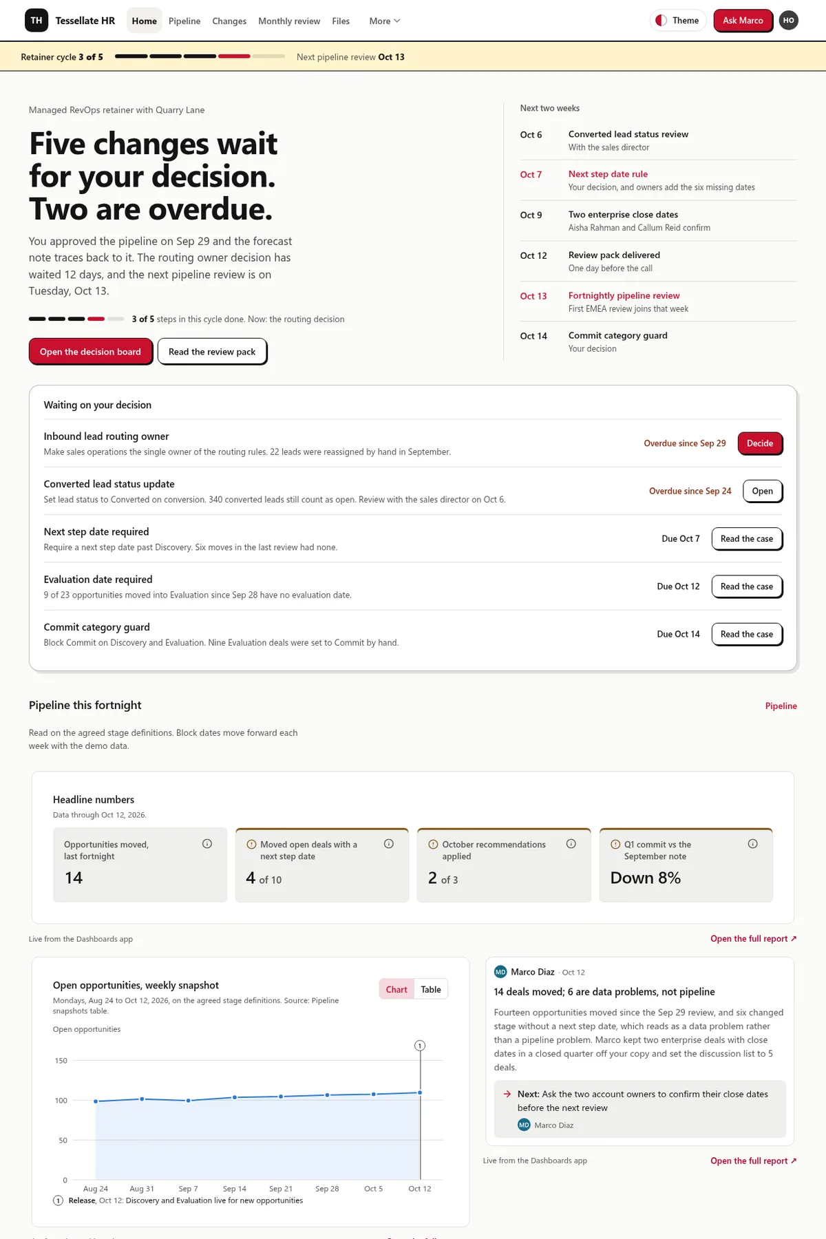 RevOps retainer client portal in the Proof (Light) theme