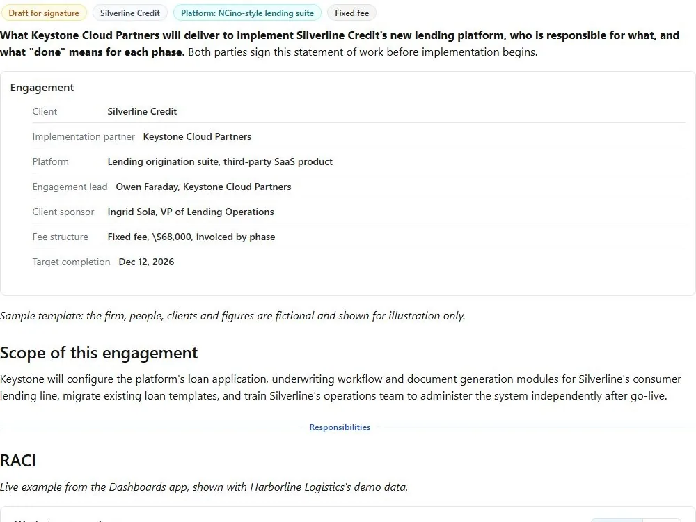 Screenshot of the SaaS implementation statement of work document page