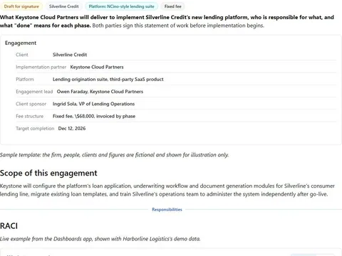 Screenshot of the SaaS implementation statement of work document page